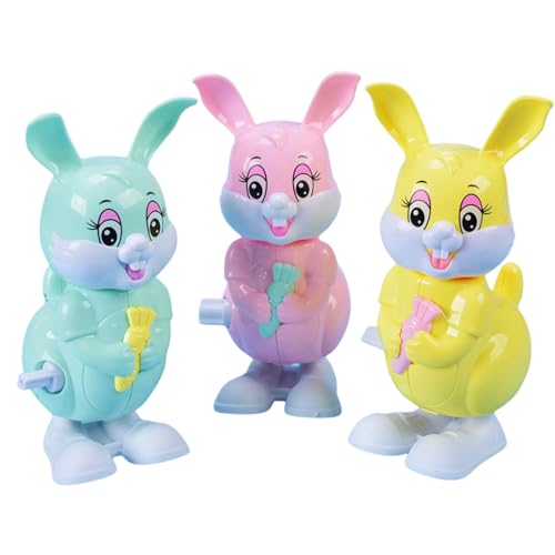 3Pcs Wind up Rabbit Bunny for Kids Party Game,Wind up Easter Bunny,Wind-up Rabbit Chick Easter Presents Clockwork Jumping Chicken Bunnies Plush Toys for Egg Basket Fillers Kids Easter Party Gifts