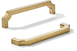 khtumeware 10-Pack 5 Inch Square Brushed Brass Cabinet Pulls, Solid Satin Brass Zinc Alloy Heavy-Duty Handles for Kitchen/Bathroom Cabinets, Drawers & Cupboards (5 Inch Center to Center)