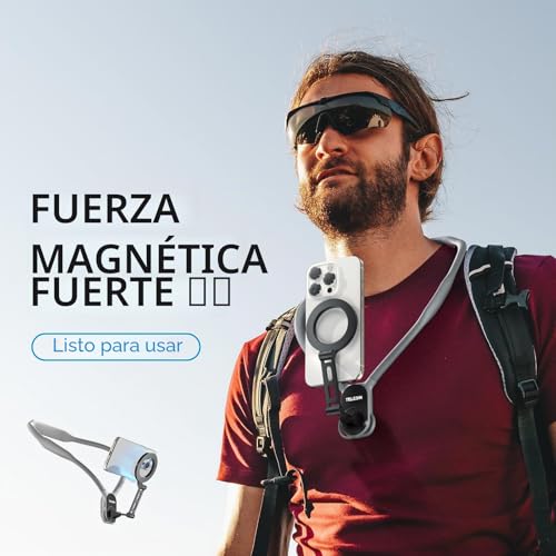 TELESIN MAX Expanded Magnetic Neck Holder for Phones, POV/Vlog Phone Neck Holder, Magnetic Neck Holder with Anti-Shock Chest Strap for iPhone Android (Grey)