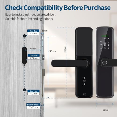 Smart Lock,WiFi and Bluetooth 2-in-1 Fingerprint Door Lock with Keypad, GCC Version,App Control, Keyless Entry for Room, Garage, Office, Apartment