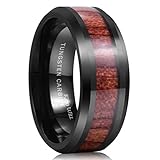 King Will 8mm Black Tungsten Carbide Ring Wood Inlay Wedding Band High Polished Finish Comfort Fit
