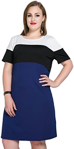 Cute Ann Women's Short Sleeve Color Block Plus Size Summer Casual T-shirt Dress (US20W, 1658 black)