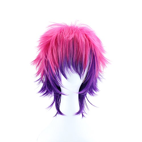 Pink And Purple Wig - ColorGround Short Straight Rose Red Mixed