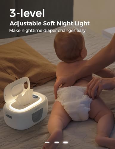 Momcozy Baby Wipe Warmer, Innovative Spring Design, Large Capacity Wipes Dispenser for 60-80pcs, Fast & Even Heating, 4 Modes of Temperature Heating Control, Diaper Wipe Warmer with Night Light, Grey