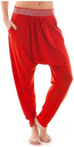 G2 Fashion Square Women's Embellished Waist Stretchy Knit Slouchy Harem Pants