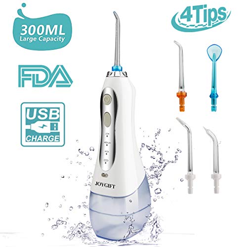 Cordless Water Flosser, Dental Oral Irrigator Rechargeable Portable Water Jet Electric Flosser with 4 Jet Tips for Home Travel Women Men Kids Braces, 300ML Capacity & 3 Water Pressure Modes