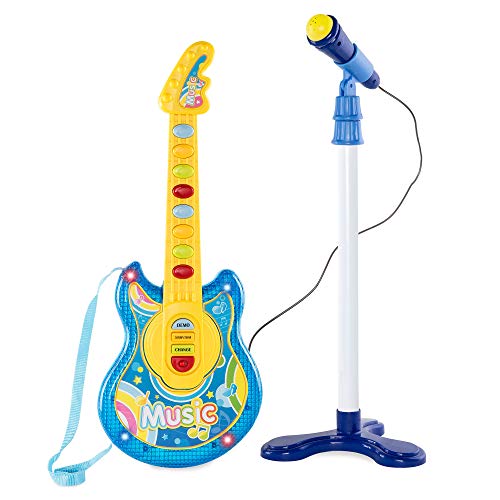 Best Choice Products 19-Inch Electric Flash Guitar Playset with Mic, Stand, MP3 Compatible, Blue (Best Choice Kids Guitar)