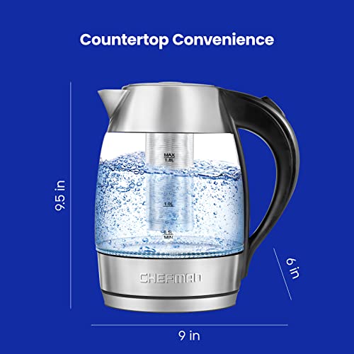 Chefman Electric Glass Kettle, Fast Boiling W/ LED Lights, Auto Shutoff