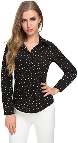 Womens Basic Long Sleeve Button Down Shirts Simple Pullover Stretch Formal Casual Shirt