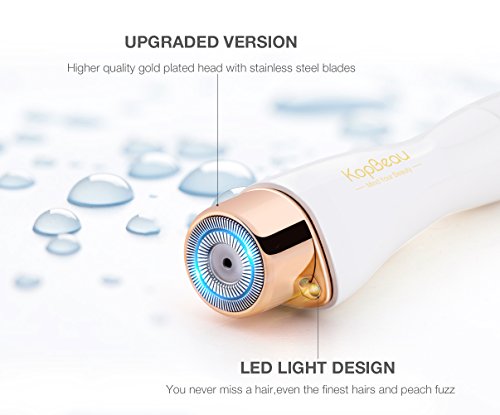 Facial Hair Remover for Women, KopBeau Painless Hair Removal Waterproof Shaver Razor with LED Light and Free Replacement Head for Peach Fuzz Fine Hair Chin Cheek Upper Lip - Thumbnail 3
