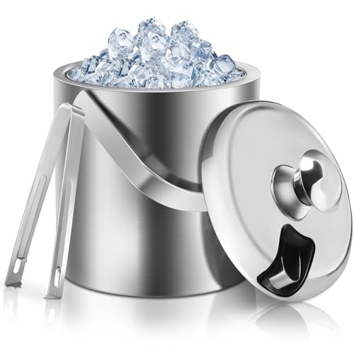 Sailnovo Seau à glace en acier inoxydable avec couvercle + pince - Accessoires pour bar de maison