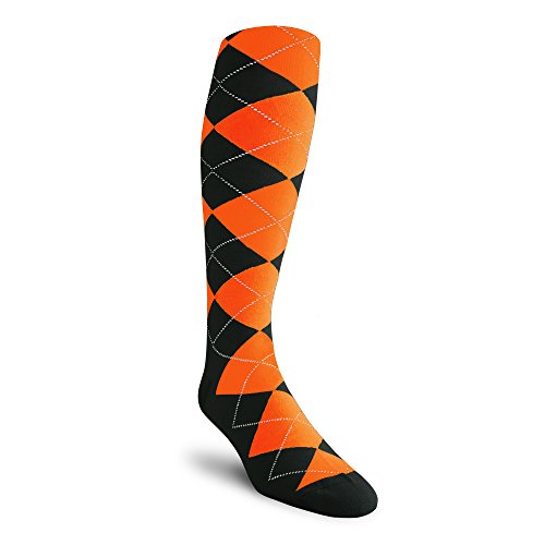 Argyle Golf Socks: Over-the-Calf - Black/Orange - Mens