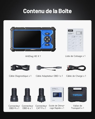 TOPDON ArtiDiag HD Truck Diagnostic Case, Heavy Weight Diagnostic Tool & Complete Diagnostic System, 10 Resets, DPF Regeneration and Reset, OBD/EOBD HD, for Trucks