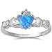 Irish Claddagh Lab Created Blue Opal Ring Sizes 3-12