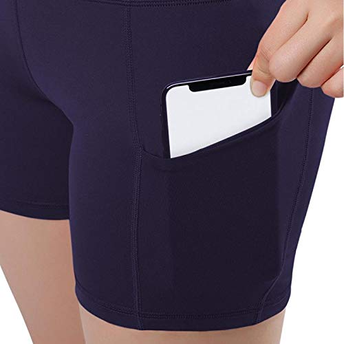 LOVESOFT Women's Workout Cycling Running Volleyball Tights Yoga Shorts with Side Pockets (Dark Blue, XL)