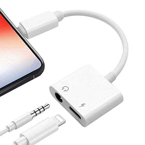 ETUCRAY Headphone Jack Adapter for iPhone Dongle Aux Audio Cable to 3.5mm Splitter 2 in 1 for Charging and Music Car Accessories Compatible for iPhone XS/MAX/XR/X/8/8Plus/7/7Plus Support All iOS