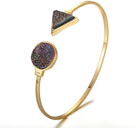 Izmist 24K Gold Plated Natural Druzy Stone Bracelet for Women and Girls