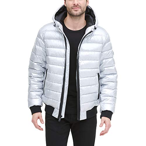 dkny men's quilted hooded bomber jacket
