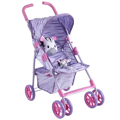 Baby Doll Stroller for Toddlers 1-3, Pillow Animal Toy Baby Stoller for Dolls, Pink & Purple Folding Baby Toy Stroller for Dolls, Foldable Stroller for Girls, for Kids (Zebra)