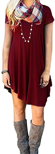 AmySoul Women's Short Sleeve Dress Summer Spring Long Sleeve Dress Casual Irregular Hem Loose Tunic T-Shirts Long Dresses