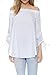 Simplee Apparel Women's Off The Shoulder Long Sleeve Knotted Top Blouse White