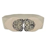 Leegoal Women Fashion Vintage Wide Elastic Stretch Waist Belt,Beige