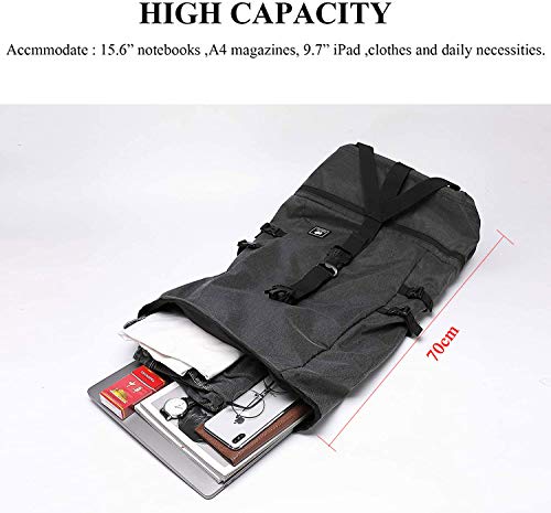 BISON SPIRIT Laptop-Rucksack Herren Damen Roll Top Wasserdichter Wanderrucksack