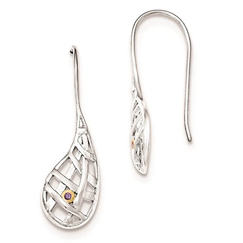 .925 Sterling Silver Gold-tone Amethyst Teardrop Criss Cross Dangle Earrings