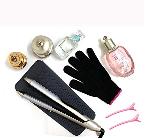 Heat Resistant Mat Pouch, Heat Resistant Glove and Hair Clips for Curling Irons, Hair Straightener, Flat Irons and Hair Styling Tools 11.5" x 6", Food Grade Silicone, Gray