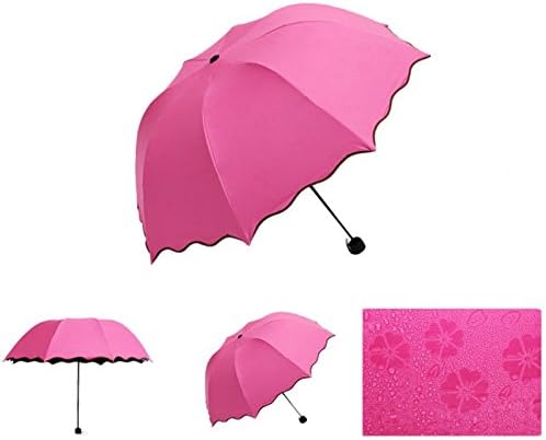 Super Deal New Delicate Multi-function Umbrella Lady Princess Magic Flowers Dome Parasol Sun/Rain Folding Umbrella For Women (Shocking Pink)