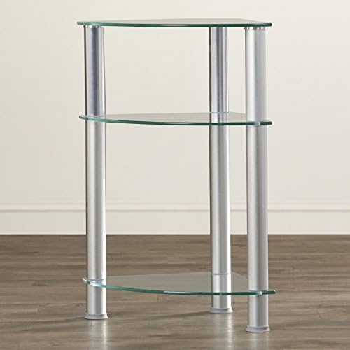 Parker Corner Unit Bookcase with 3 Shelves Made w/ Glass and Aluminum Metal in Clear and Silver Finish 30'' H x 16'' W x 16'' D in.