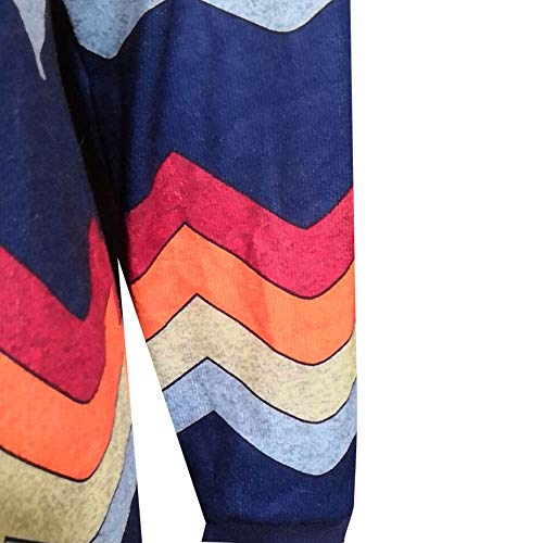 TWGONE V Neck T Shirts Women Long Sleeve Fashion Causal Colorful Stripes Print Top(Small,Navy)