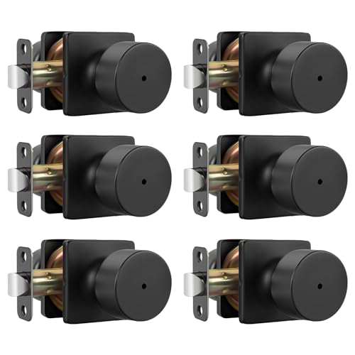 Goldenwarm Matte Black Door Knobs Interior, Privacy Bedroom Door Knob with Lock, Black Interior Door Knobs Bathroom 6 Pack