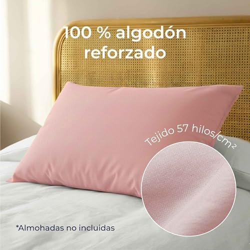 Funda Almohada 60x40 Algodón Reforzado (Pack de 2) - Rosa - Tela Apretada de 57 Hilos/cm² - Funda Almohada 40 x 60 - Certificación Oeko Tex - Dreamzie