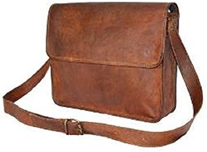 Shiv Globle Vintage Handmade 13" Brown Leather Half Flap Crossover Shoulder Messenger Bag for Boys N Girls