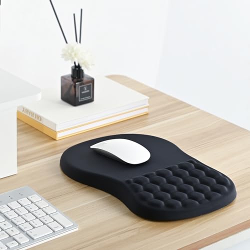 EooCoo Mouse Pad Ergonómica con Diseño de Masaje, Gruesa Alfombrilla de Mouse Reposamuñecas de Espuma Viscoelástica, Tapete para Mouse Base de Poliuretano Antideslizante, Negro
