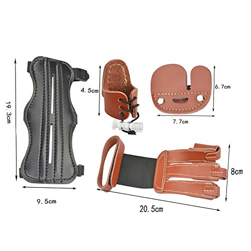 MILAEM Archery Protective Gear Set Cow Leather 3 Finger Gloves 3 Straps Arm Guard Archery Finger Tab Thumb Finger Protector Tab Hunting Shooting Accessory