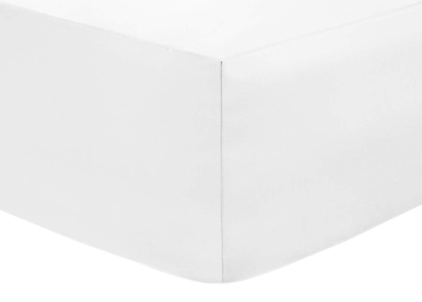 Fitted Sheet Double 25cm Polycotton Soft Durable Fade Resistant Easy Care Breathable Bed Sheets,White-Double