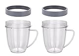 NUTRiBULLET 18-Ounce Cups with Handel and Screw-Off Lip Ring by NutriGear (Pack of 2) | NutriBullet Replacement Parts & Accessories | Fits NutriBullet 600w and Pro 900w Blender