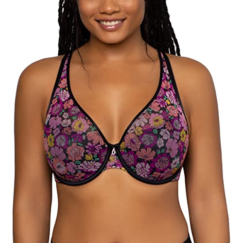 Curvy Couture Women’s Sexy Sheer Mesh Plus Size Plunge T Shirt Bra, Retro Roses…
