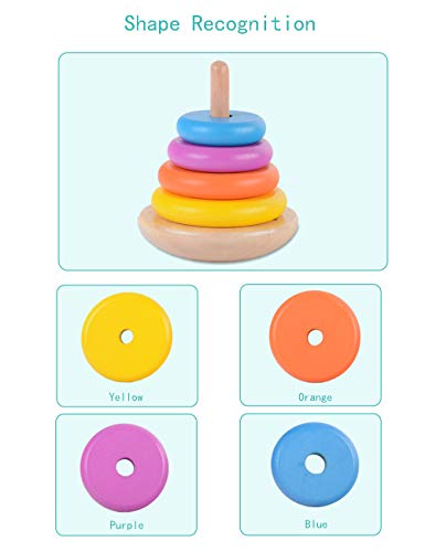 image for KAJA Wooden Rainbow Stacker Baby Ring Stacking Up Toys Blocks Stacker 