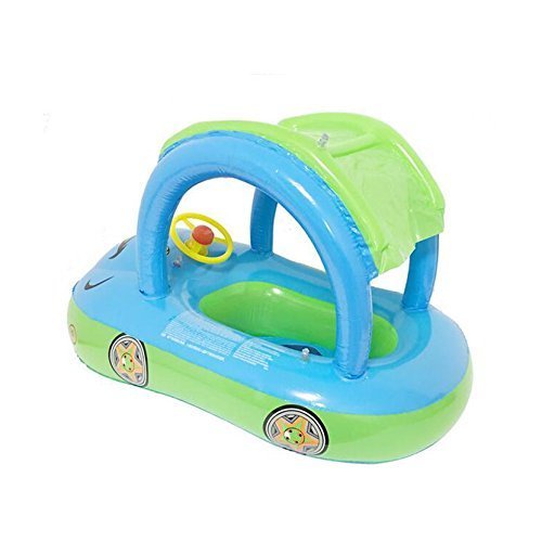 A.B Crew Cartoon Car Swim Float Seat Boat Pool Ring Seat With Sunshade & Canopy For Kids Baby Infant (Blue+Green)