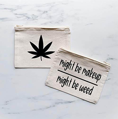 Might Be Makeup Might Be Weed Marijuana Pot Leaf Large Zipper Canvas Makeup Cosmetics Bag