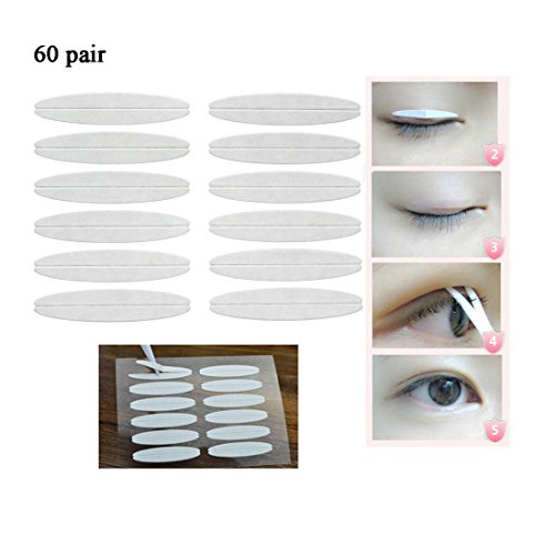 Invisible Transparent Self-adhesive Double Sided Eyelid Tape, 60 Pairs Slim + 60 Pairs Wide + 72 Pairs Slim Fiber Eyelid tape Sticker Fork (10A)