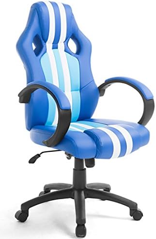High Back Executive Car Racing Gaming Swivel Office Chair Pu Leather Blue Stripe