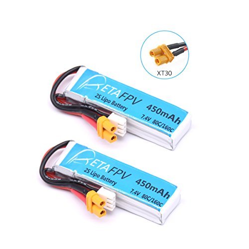 BETAFPV 2pcs 450mAh 2S 80C Lipo Battery with JST and XT30 Plug
