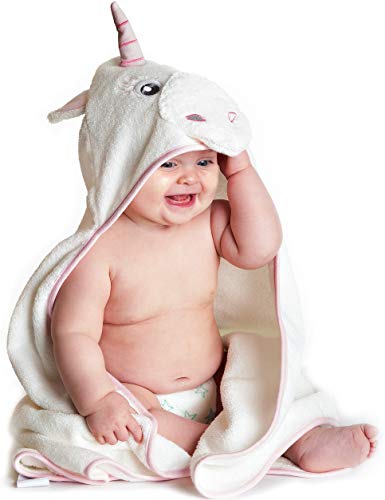 Hooded Baby Towel Pink Unicorn, Natural Cotton (Pink, Small) Soft and Absorbent Bath Towels with Hood for Babies, Toddlers, Perfect Baby Shower Gift for Girls by Little Tinkers World