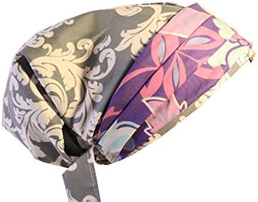 Scrub Hat Chemo Cap European BOHO Banded Pixie Bad Hair Day MANY Colors (grey lilac/flrl)