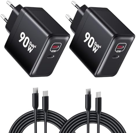 90W USB C Ladegerät, 2-Pack 2 Port Schnellladegerät mit Kabel, GaN PD Charger für iPhone 17/16/15 Series, MacBook Pro, iPad, Galaxy, Pixel und mehr