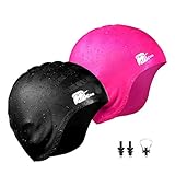 Wigoo Long Hair Swim Cap 2 Pack, 2019 Thicker Design, Waterproof Silicone Swimming Cap for Adult Woman and Men
